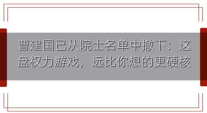 曹建国已从院士名单中撤下：这盘权力游戏，远比你想的更硬核