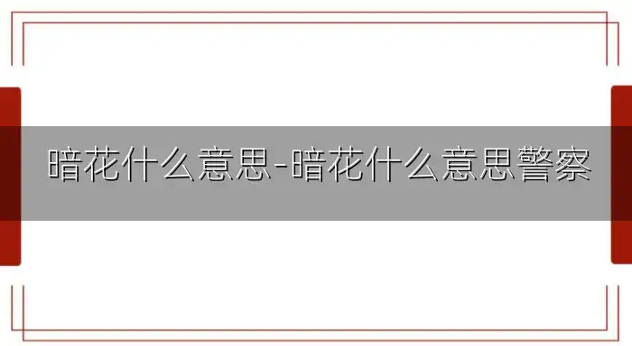 暗花什么意思-暗花什么意思警察